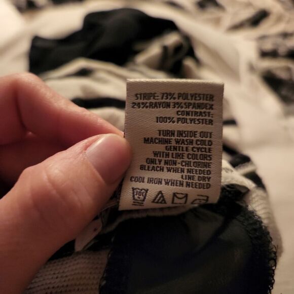 American Rag Women's Size Large Black White Striped Back Sheer Panel Top - Picture 7 of 7